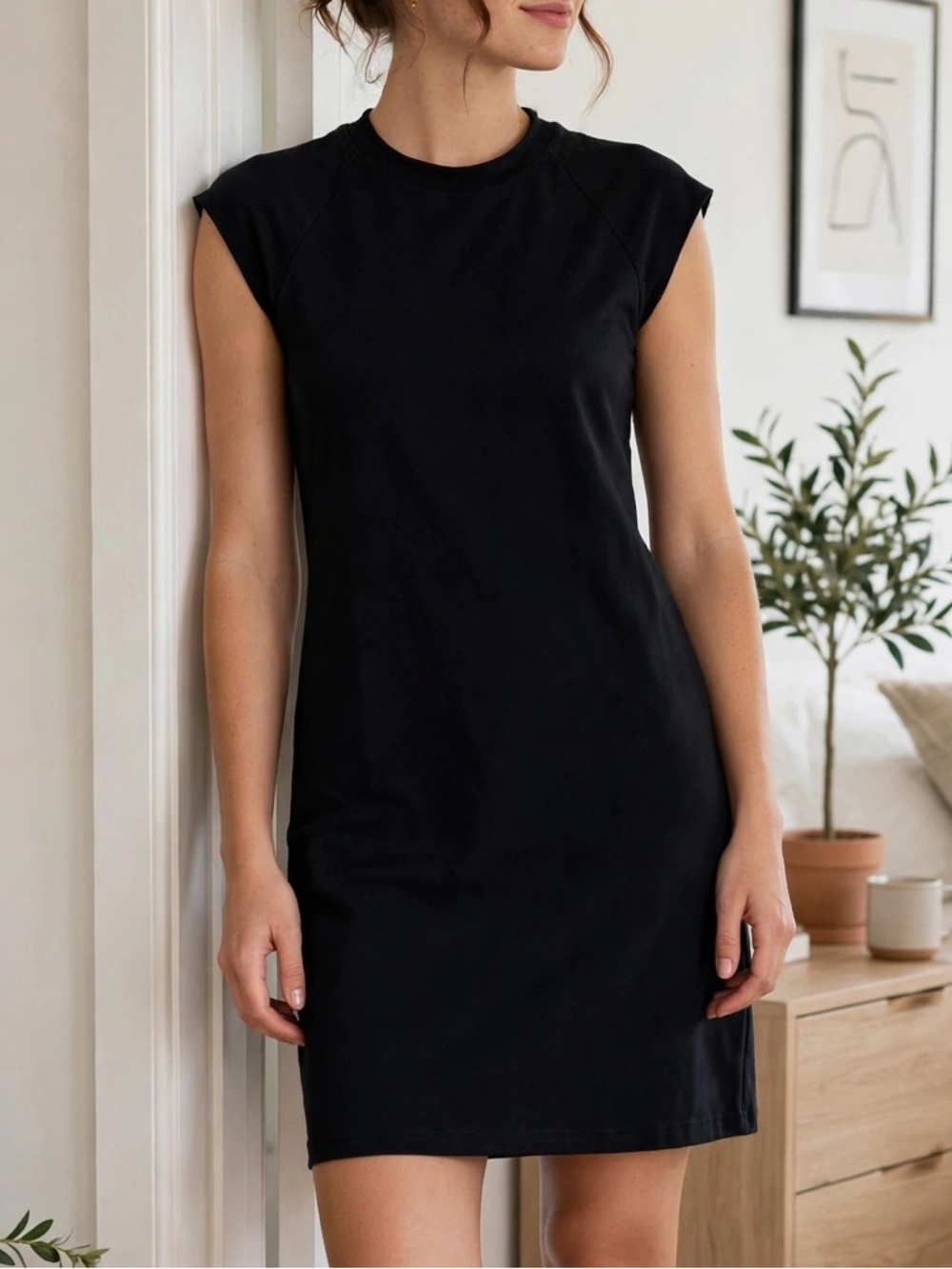 Fair Indigo Minimalist French Terry Dress XS Black 97% Organic Pima Cotton NWT